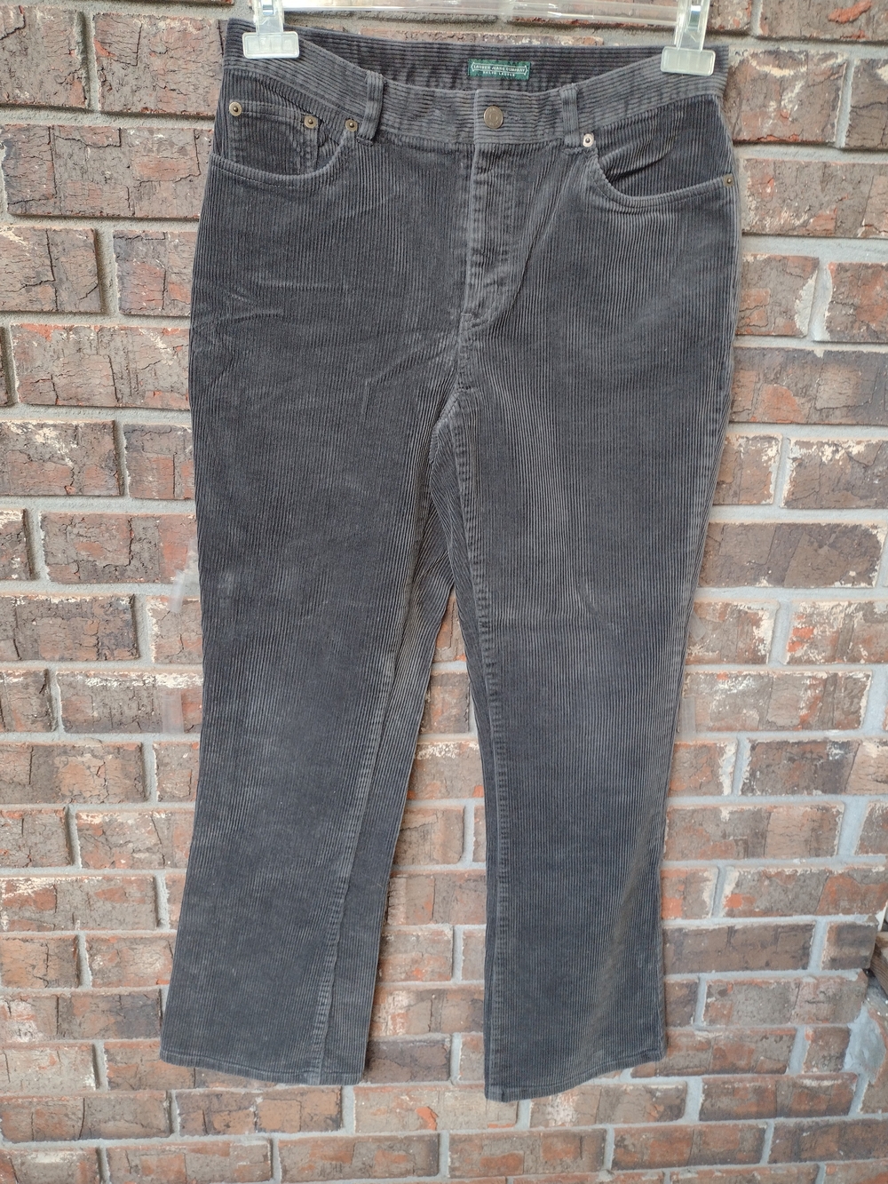 LAUREN JEANS CO Ralph Lauren Gray Corduroy Pants Stretch Logo Women’s Size 8